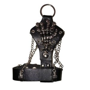 Skeleton Hand Chains Black PU Leather Punk Gothic Grunge Biker Men’s Bracelet
